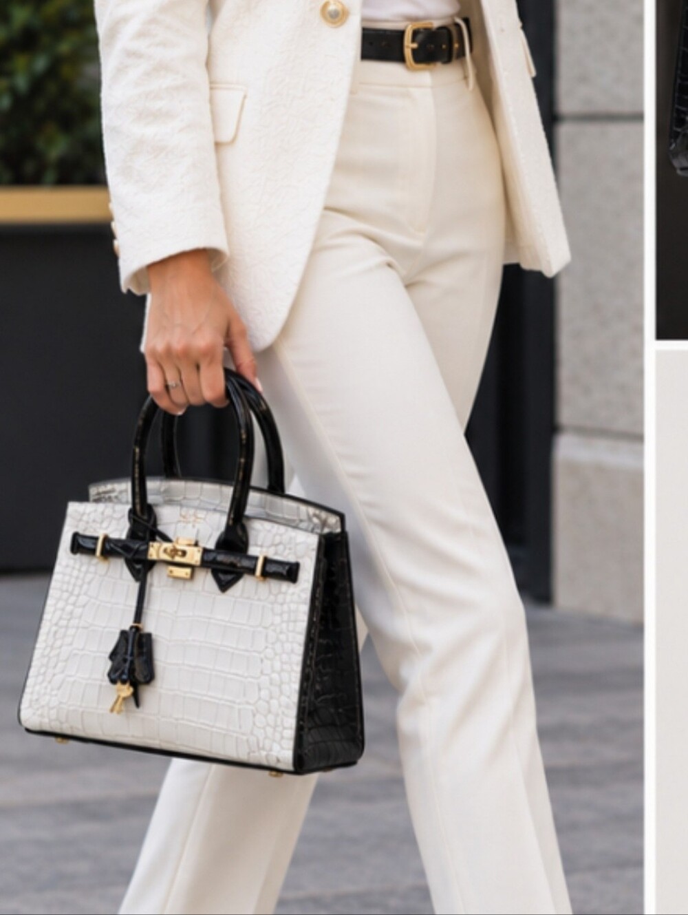 COPY Stunning like birkin not designer Vegan Croco bag White-black Patent Sz 25